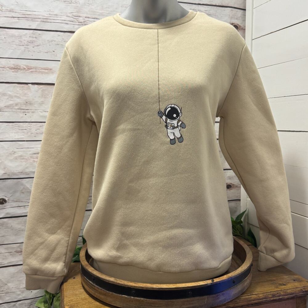 Shein Sweatshirt Sweater Mens Medium Tan Floating Astronaut Casual Outerwear